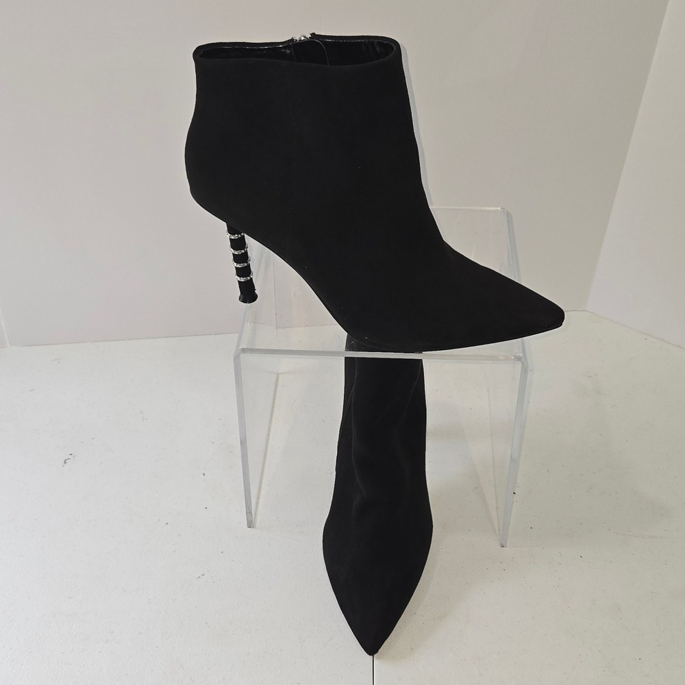 JLO Jennifer Lopez Porchia 2 Black Suede Rhinestone Heel Ankle Boots Womens 11M